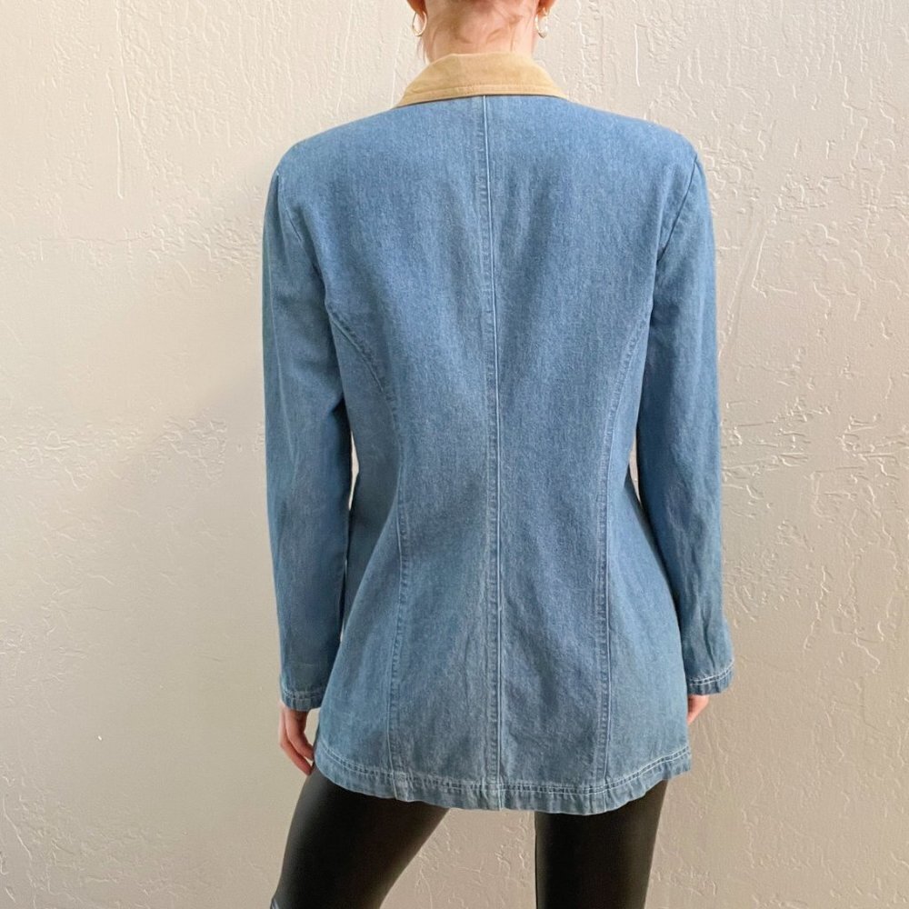 Vintage 1980's Denim Faux Suede Embroidered Western Blazer Jacket - Picture 4 of 7